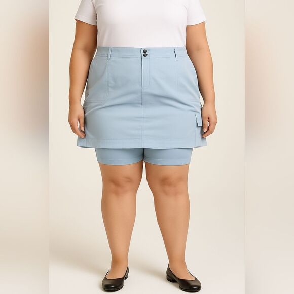 Karen Scott Light Blue Skort with Built-In Shorts Size XL Side Cargo Pockets - Picture 2 of 9